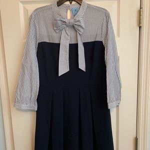 CeCe Long Sleeve Bow Pinstripe Dress